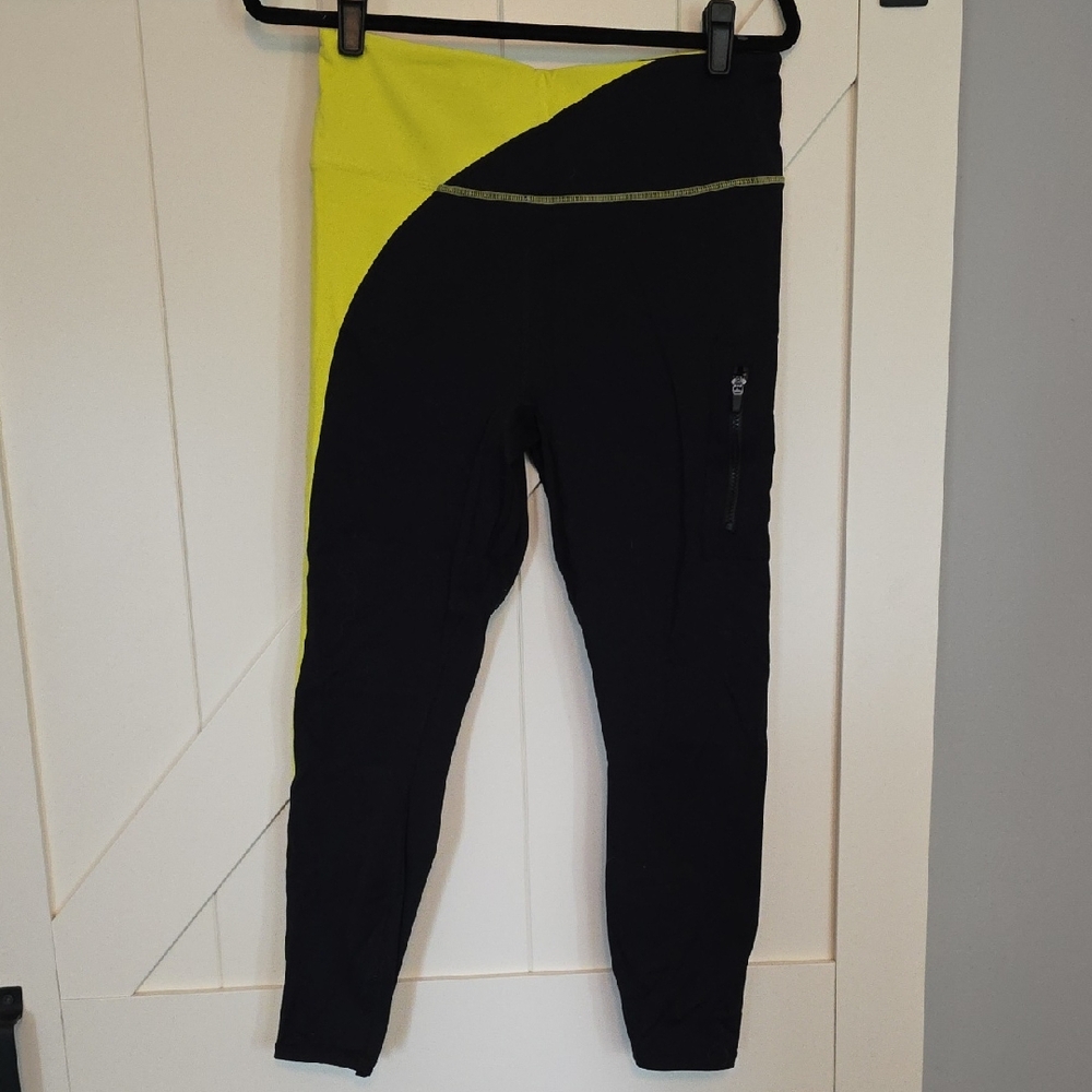 Fabletics Black and Neon Yellow High-Rise Active Leggings